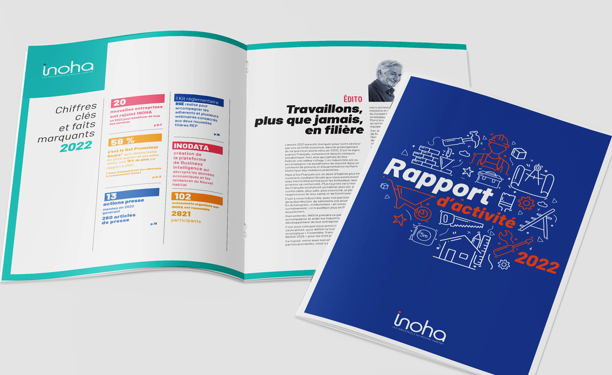 Inoha-Rapport d’activité Design graphique pour un rapport d'activité pour une organisation professionnelle - Inoha - édition print.