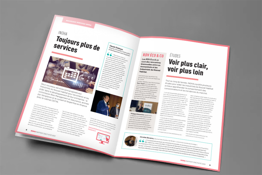 inoha- rapport d’activité Design graphique pour un rapport d'activité pour une organisation professionnelle - Inoha - édition print.